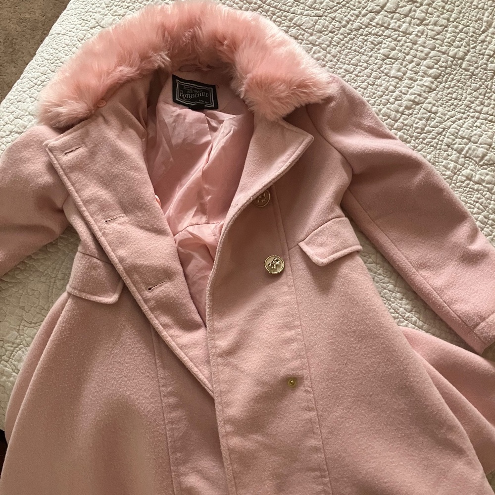 Rothschild Blush Pink Faux Fur Collar Pea Coat